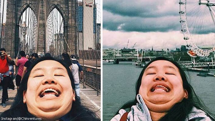 Woman Slays Traditional Beauty Standards With “Chinning” Selfies on Travel Adventures