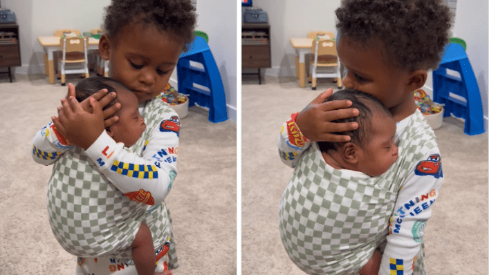 3-Year-Old Boy Wears Newborn Sister in Carrier and I Literally CANNOT